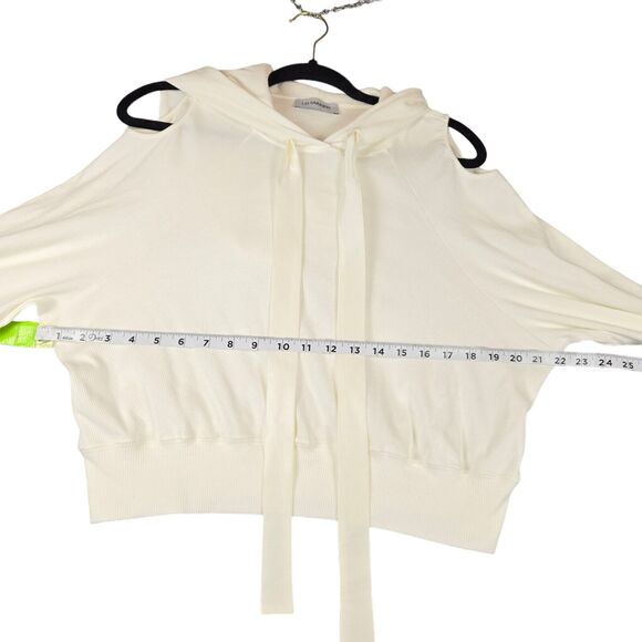 I.D. Sarrieri Womens UK 2XL Hoodie Charlie Cold-shoulder Ribbed Cream Cropped - Picture 7 of 13